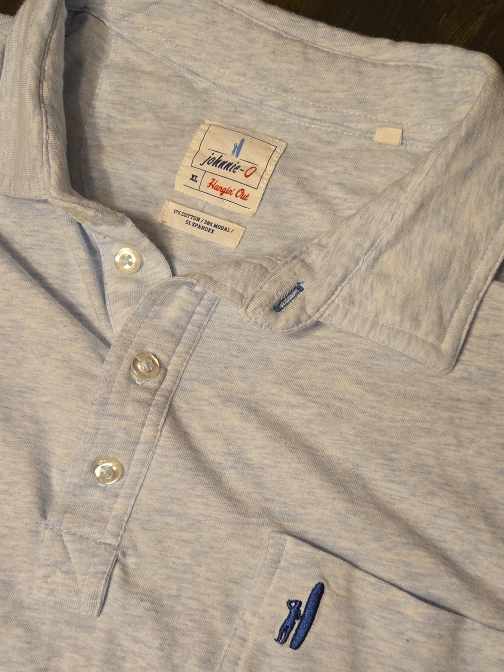 johnnie-O Heather Light Blue Polo with Surf Logo